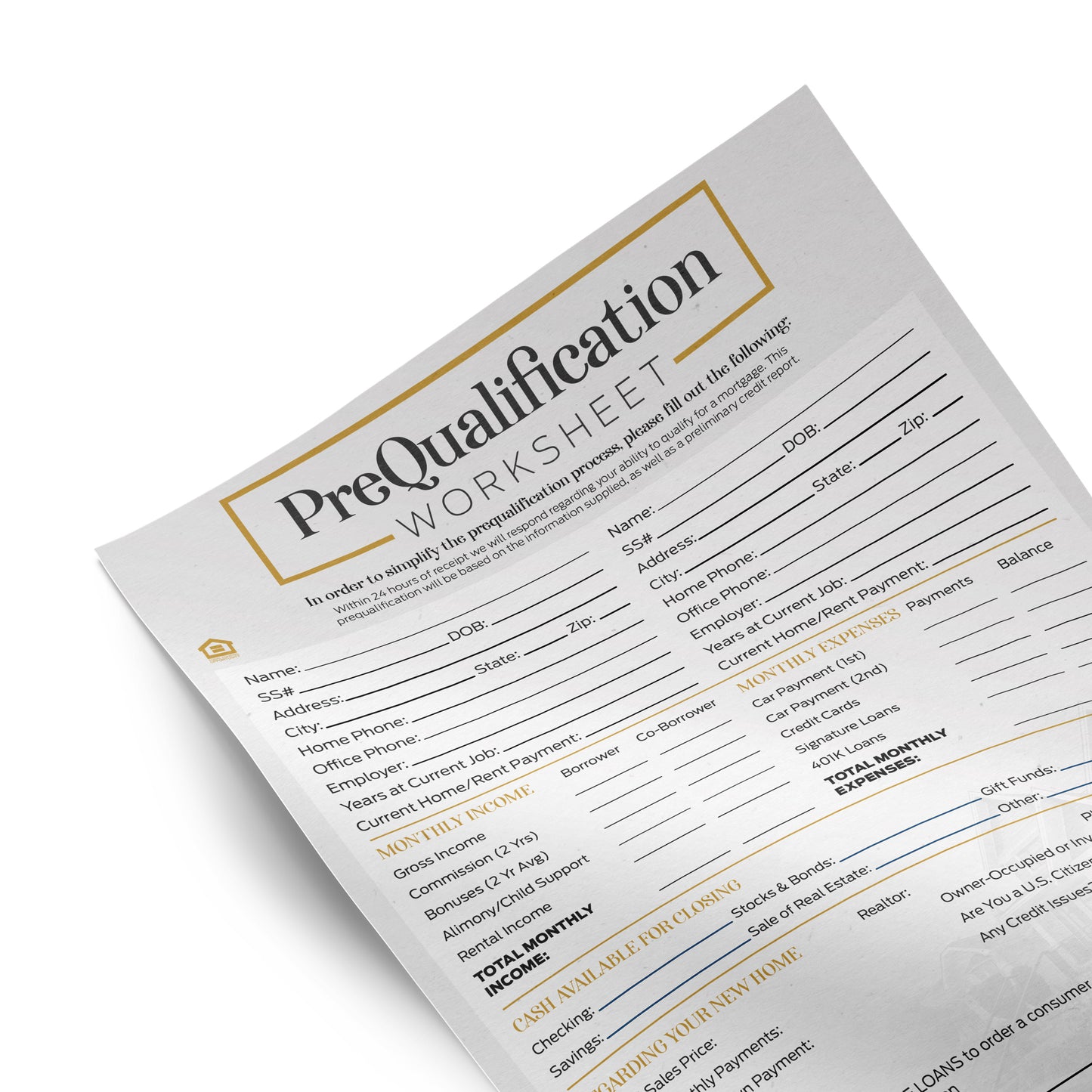 Print Flyer - Pre-Qualification Worksheet