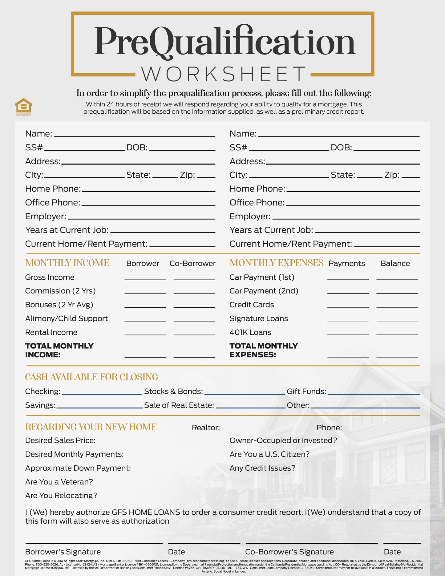 Print Flyer - Pre-Qualification Worksheet