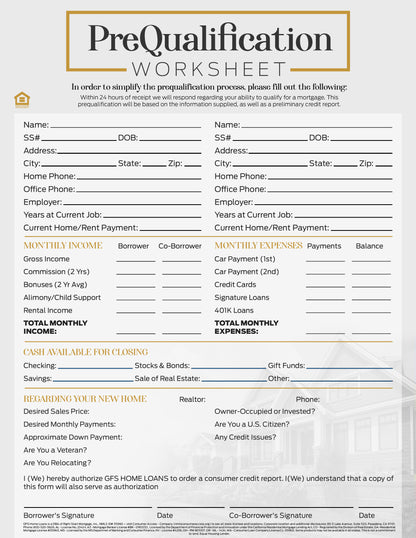 Print Flyer - Pre-Qualification Worksheet